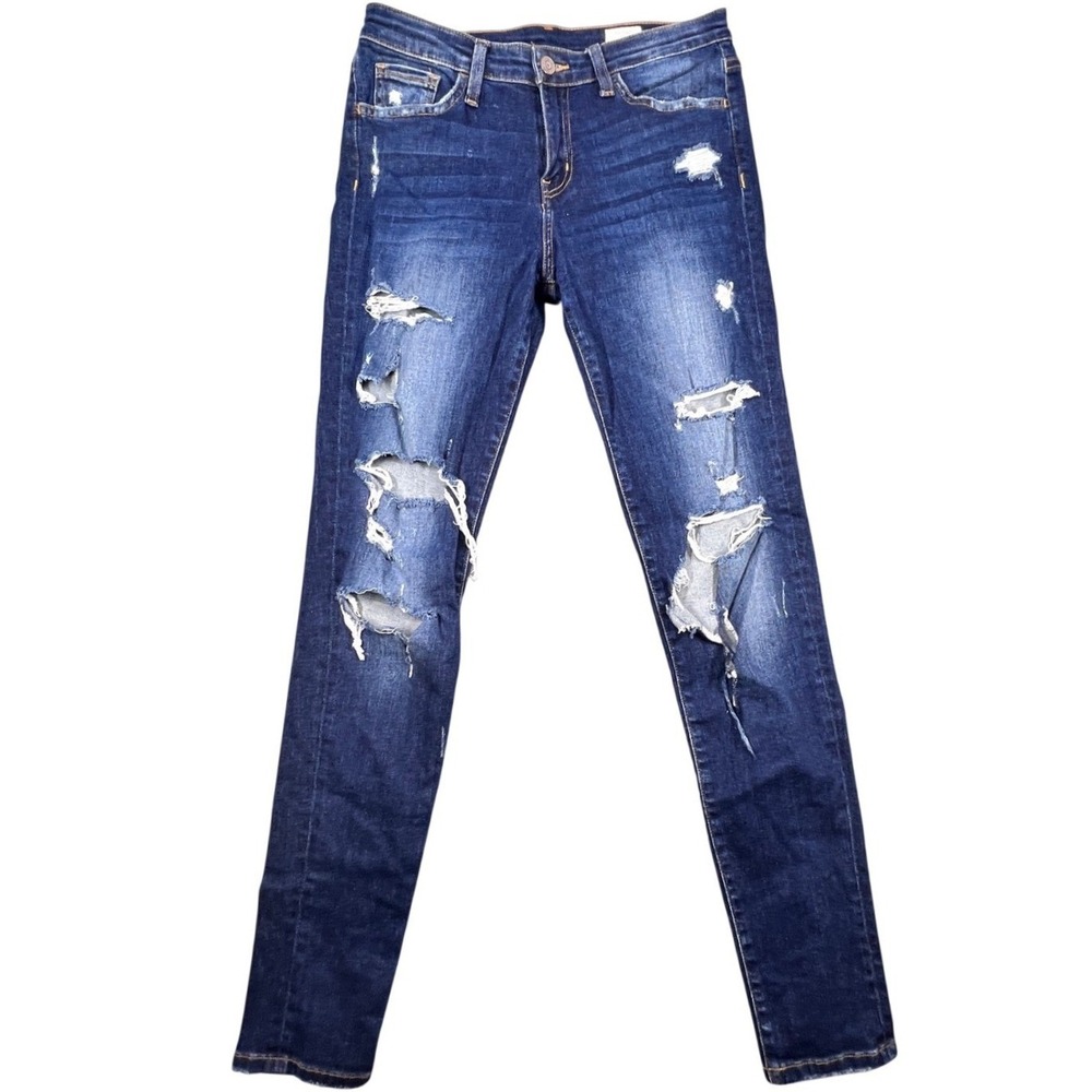 Bridge by GLY Dark Wash Distressed Ripped Skinny Jeans Women Size 27